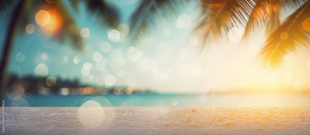 Blurry tropical beach scene with bokeh light waves and vintage color tones creating a summer background ideal for outdoor holiday and travel concepts with ample copy space image Blurry tropical beach scene with bokeh light waves and vintage color tones creating a summer background ideal for outdoor holiday and travel concepts with ample copy space image