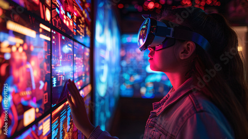 Illuminate the intersection of technology and recreation with a striking photograph capturing enthusiasts engaged in futuristic hobbies, such as augmented reality scavenger hunts and holographic