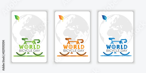Set World Bicycle Day Poster with colorful silhouette. colorful bicycle icon. Bike silhouette isolated on a green background. Bicycle Day Poster © creative