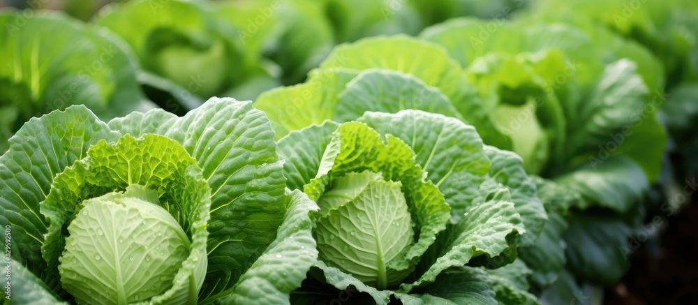 Lush cabbage patch thriving in the garden with a copy space image Lush cabbage patch thriving in the garden with a copy space image