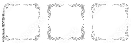 Set of three frames. Elegant black and white frame with Scandinavian ornament  decorative border  corners  isolated vector illustration. 