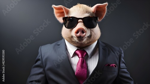 Pig in a business suit and sunglasses