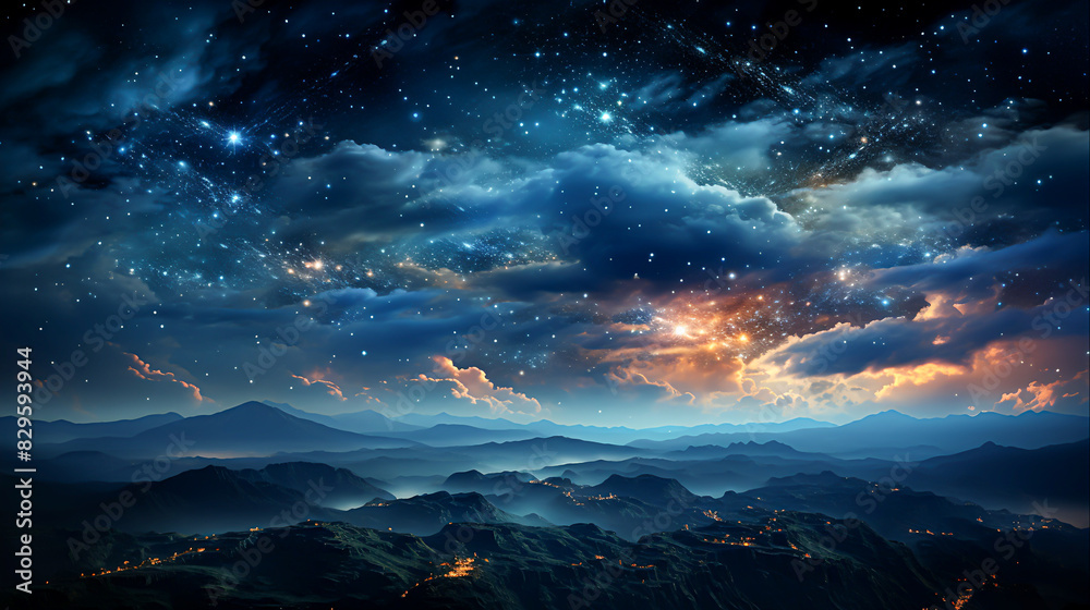 Naklejka premium Starry Night Sky with Glimmering Stars and Nebula