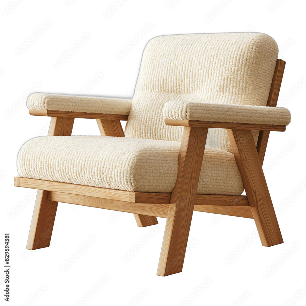 Elegant and comfortable armchair with wooden frame and cream upholstery isolated on white background 3d rendering Elegant and comfortable armchair with wooden frame and cream upholstery isolated on white background 3d rendering