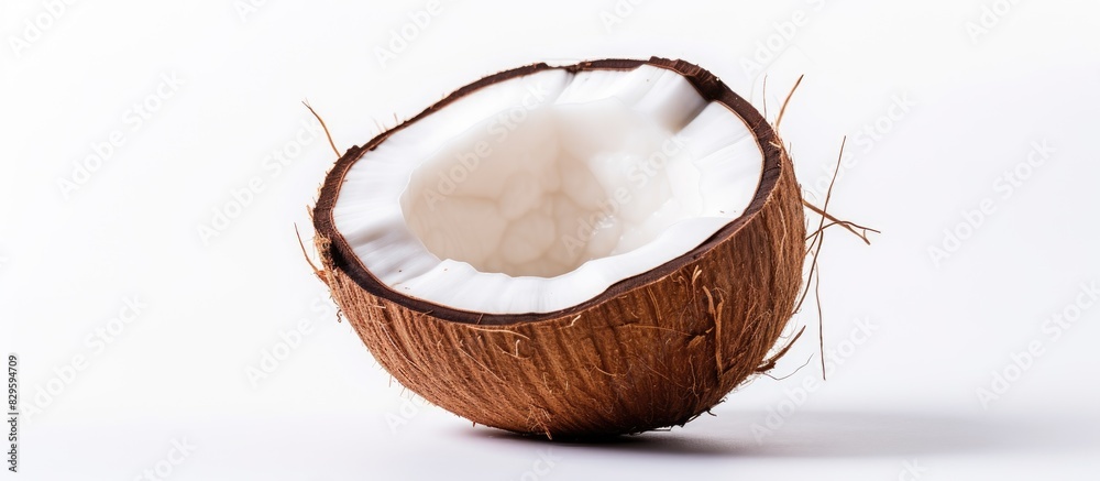 Coconut on a white backdrop with copy space image Coconut on a white backdrop with copy space image