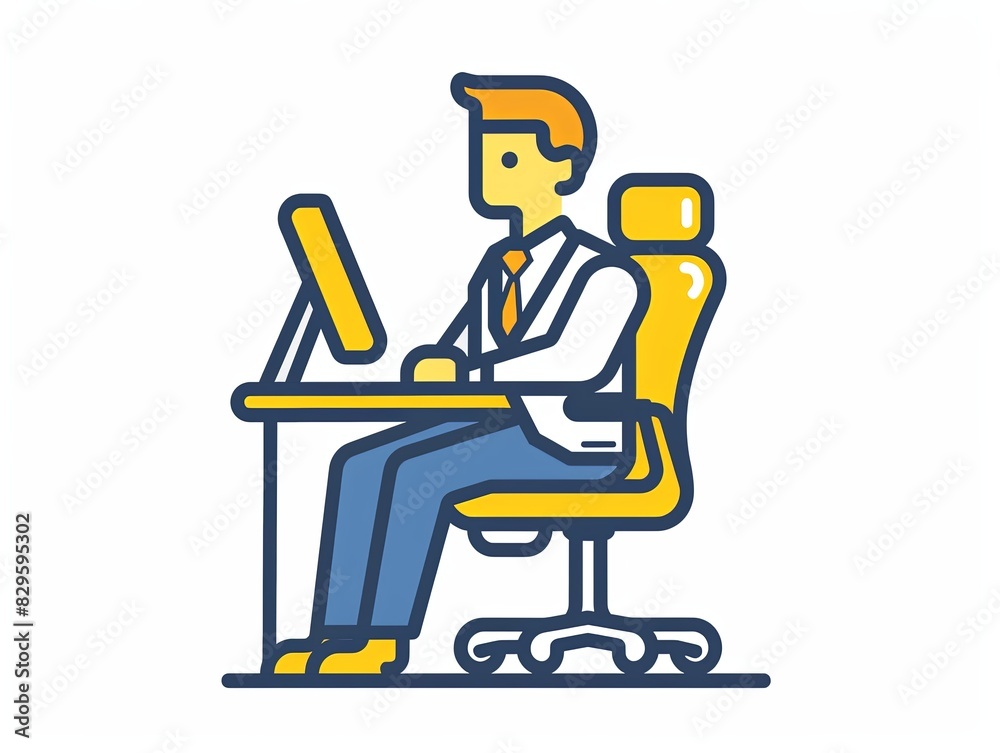 A man is sitting at a desk with a computer monitor in front of him A man is sitting at a desk with a computer monitor in front of him