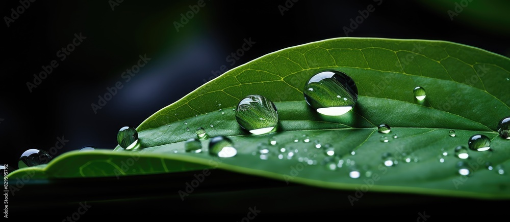 Water droplet on a green leaf with a dark background ideal for a copy space image Water droplet on a green leaf with a dark background ideal for a copy space image