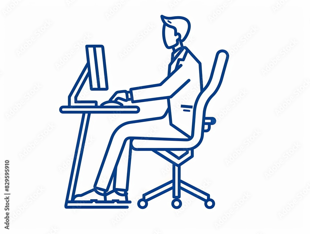 A man is sitting at a desk with a computer and a keyboard A man is sitting at a desk with a computer and a keyboard
