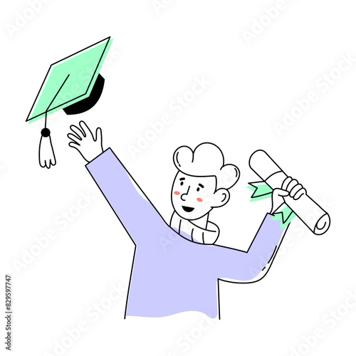 Customizable doodle mini illustration of graduation celebration 