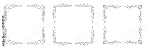 Set of three frames. Elegant black and white frame with Scandinavian ornament, decorative border, corners, isolated vector illustration.	