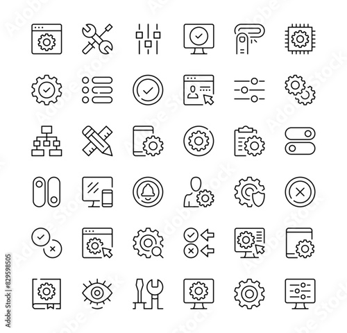 Settings icons set. Vector line icons. Black outline stroke symbols