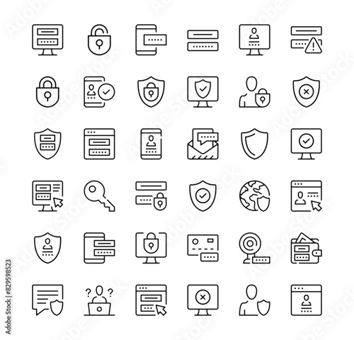 Password icons set. Vector line icons. Black outline stroke symbols