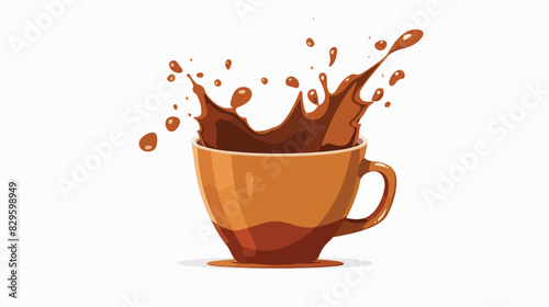 Brown cup of hot coffee or tea with a splash. Modern