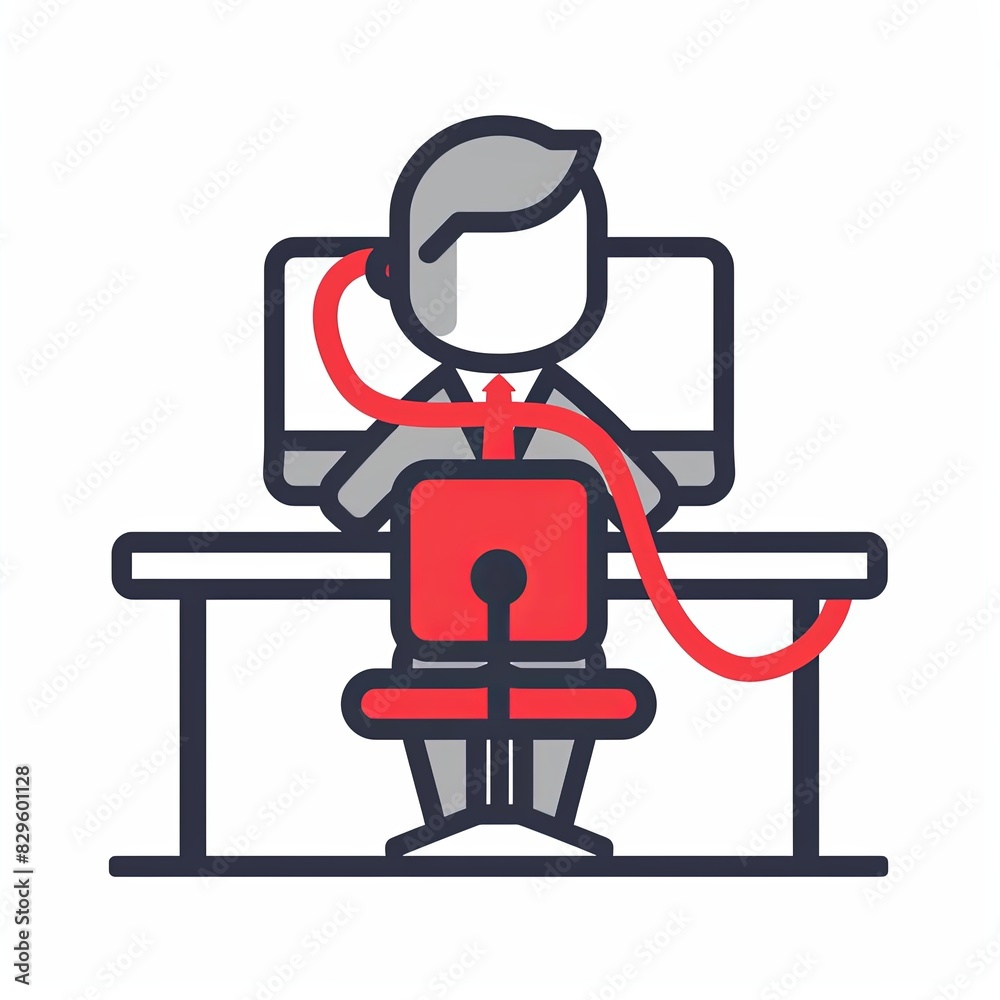 A man is sitting at a desk with a laptop and a red chair A man is sitting at a desk with a laptop and a red chair