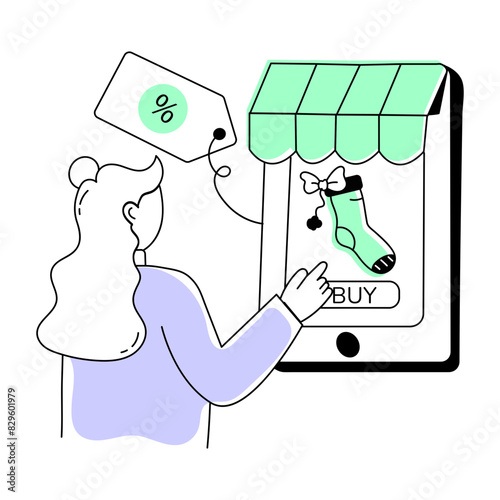 Grab this doodle mini illustration of online sale 