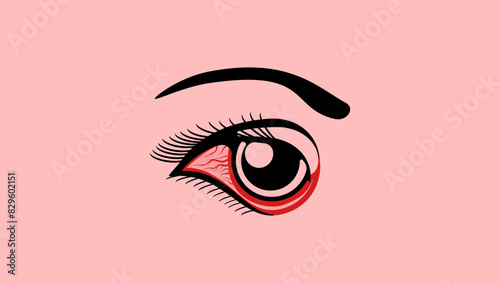 Conjunctivitis, pink eye, flat color illustration