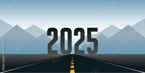 asphalt road direction 2025 blue sky background vector illustration