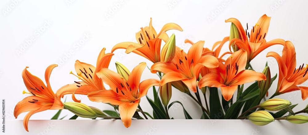 Orange lily flowers on a white background perfect for copy space image Orange lily flowers on a white background perfect for copy space image