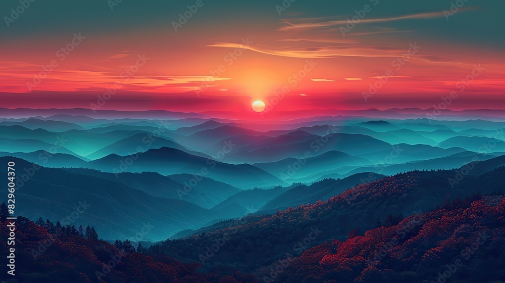 The silhouette of a mountain range, standing majestic against the backdrop of a colorful sky. The silhouette of a mountain range, standing majestic against the backdrop of a colorful sky.