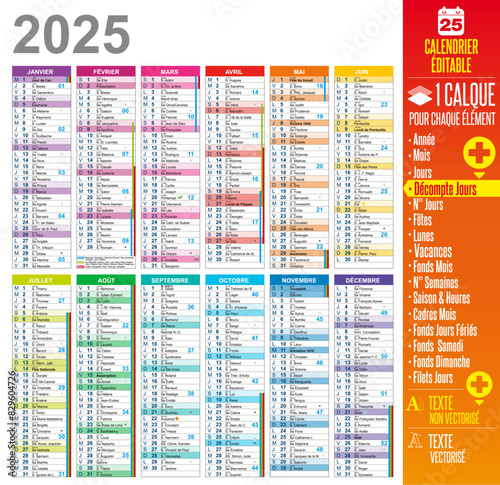 2025 French Calendar Template - Easy to customize