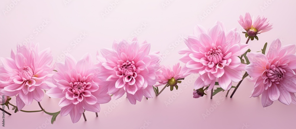 Aesthetic pink flowers displayed on a pink and white backdrop ideal for marketing materials and greetings with copy space image Aesthetic pink flowers displayed on a pink and white backdrop ideal for marketing materials and greetings with copy space image