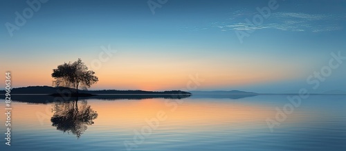 Dusk reflection on the tranquil water with empty space for text or image. Copy space image. Place for adding text and design