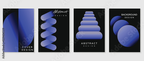 Abstract gradient poster background vector set. Minimalist style cover template with vibrant perspective 3d geometric prism shapes collection. Ideal design for social media, cover, banner, flyer. 