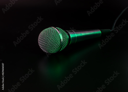 microphone on a black background with green backlight