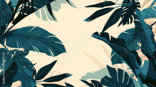 Tropical leaves frame with whitespace center for text AI generated photo