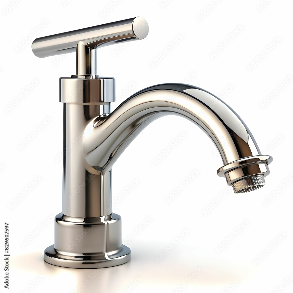 steel faucet on white background. Mixer cold hot water. Modern faucet bathroom. Kitchen tap . Isolated white background. Side view. steel faucet on white background. Mixer cold hot water. Modern faucet bathroom. Kitchen tap . Isolated white background. Side view.