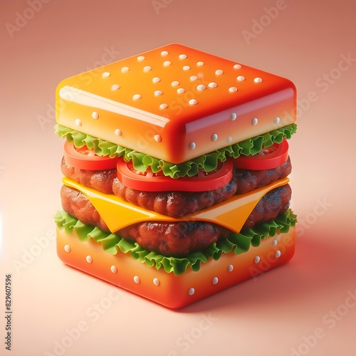 a 3d cube shaped hamburger  digital art  illustration  food  burger   Generative AI