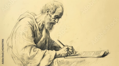 Biblical Illustration: Paul's Letters, Writing to Churches, Encouragement and Instruction, Beige Background, Copyspace