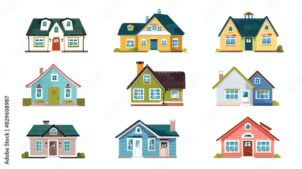 Ccottage houses isolated on white background. Front 