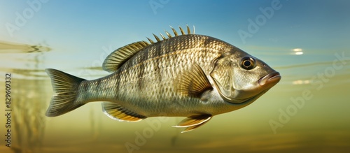 Close up image of a large freshly caught river bream with copy space image showcasing sports fishing with spinning and feeder techniques photo
