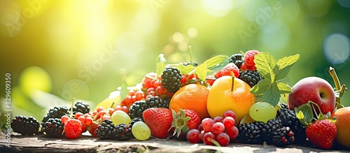 A vibrant photo capturing summer fruits on a sunny day showcasing healthy food with ample copy space image