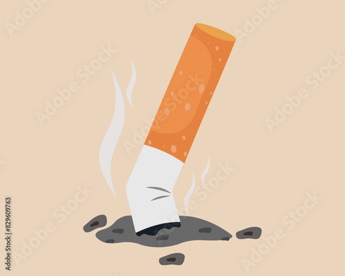 stop smoking symbol world no tobacco day crushed cigarette butt quit smoking vector illustration