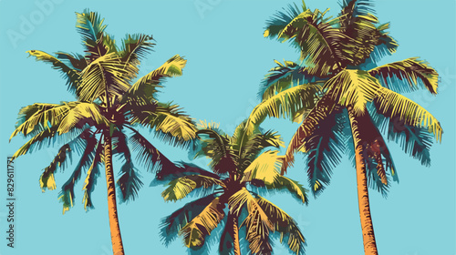 Coconut palm trees. Vintage toned Cartoon Vector style