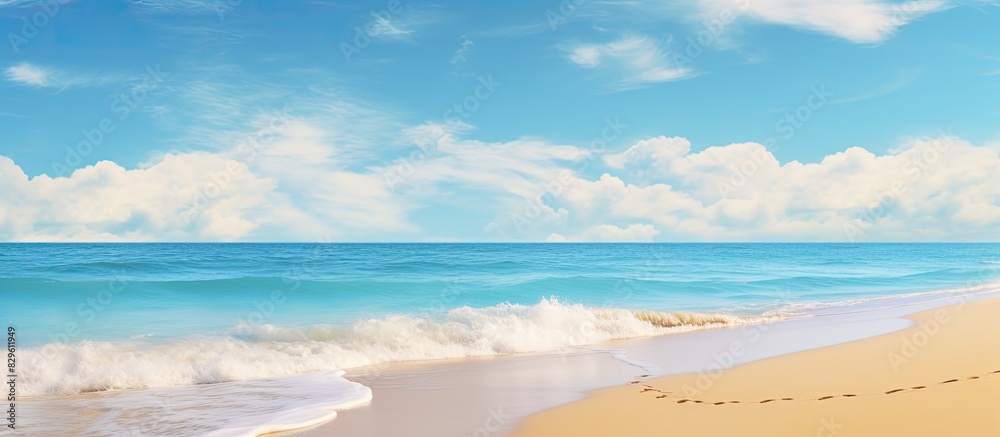 Obraz premium Beach scene with clear blue skies and golden sand perfect for a copy space image