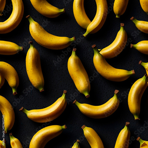 Bananas on a dark background in a pattern, creating a striking visual contrast.