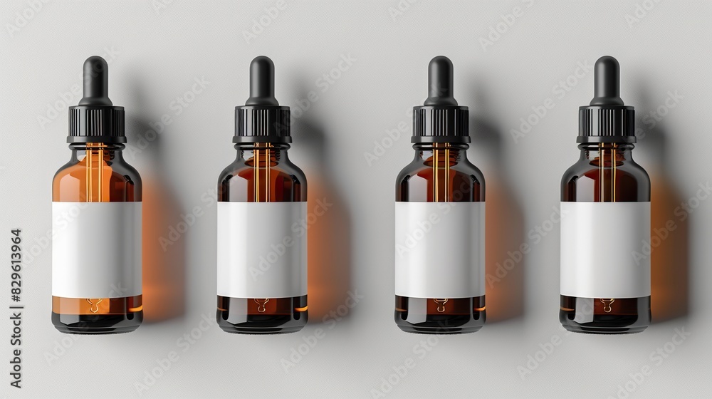Set Of Four Amber Dropper Bottles With Blank Labels Set Of Four Amber Dropper Bottles With Blank Labels