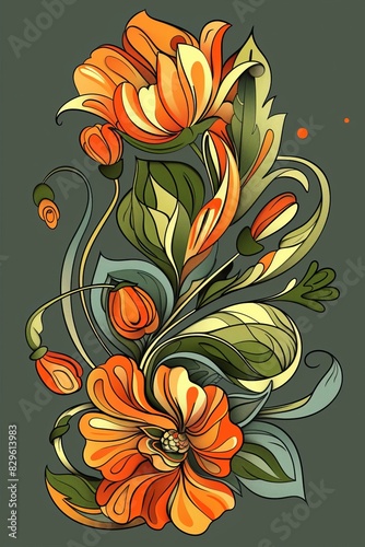 Elegant Flower Drawing on Green Background