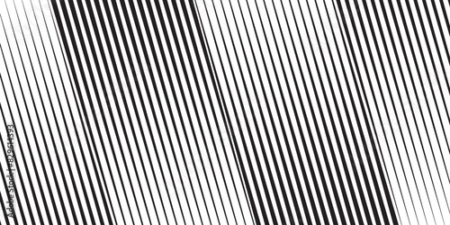 Black tapering diagonal lines on white background. Tilted parallel stripes print. Oblique straight strips with gradient or halftone effect. Slanted streaks wallpaper. Vector graphic illustration photo