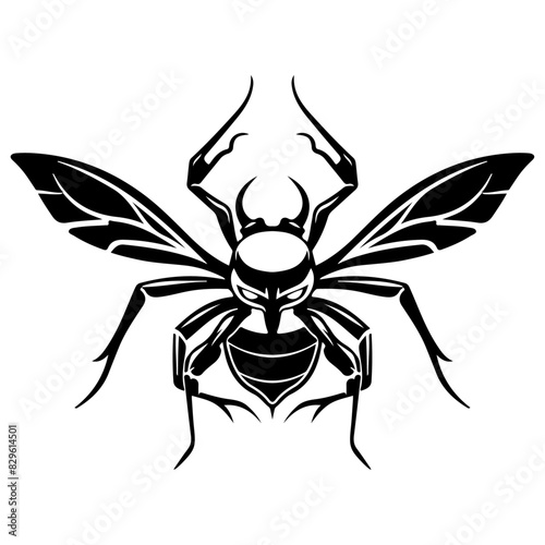 Simple minimalist military drone crew logo, poisonous flying insect style
