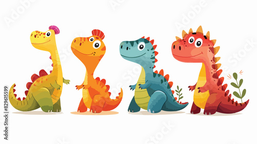 Cute cartoon dinosaurs Four isolated on white background
