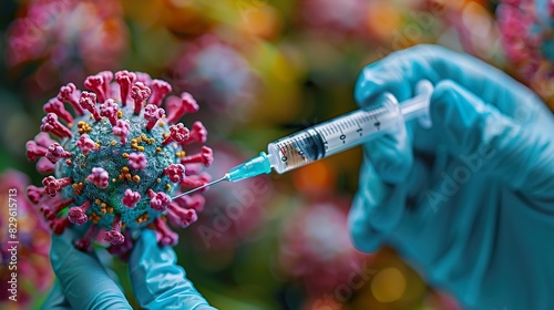 Scientist Administering Vaccine To Coronavirus Cell Close-Up photo