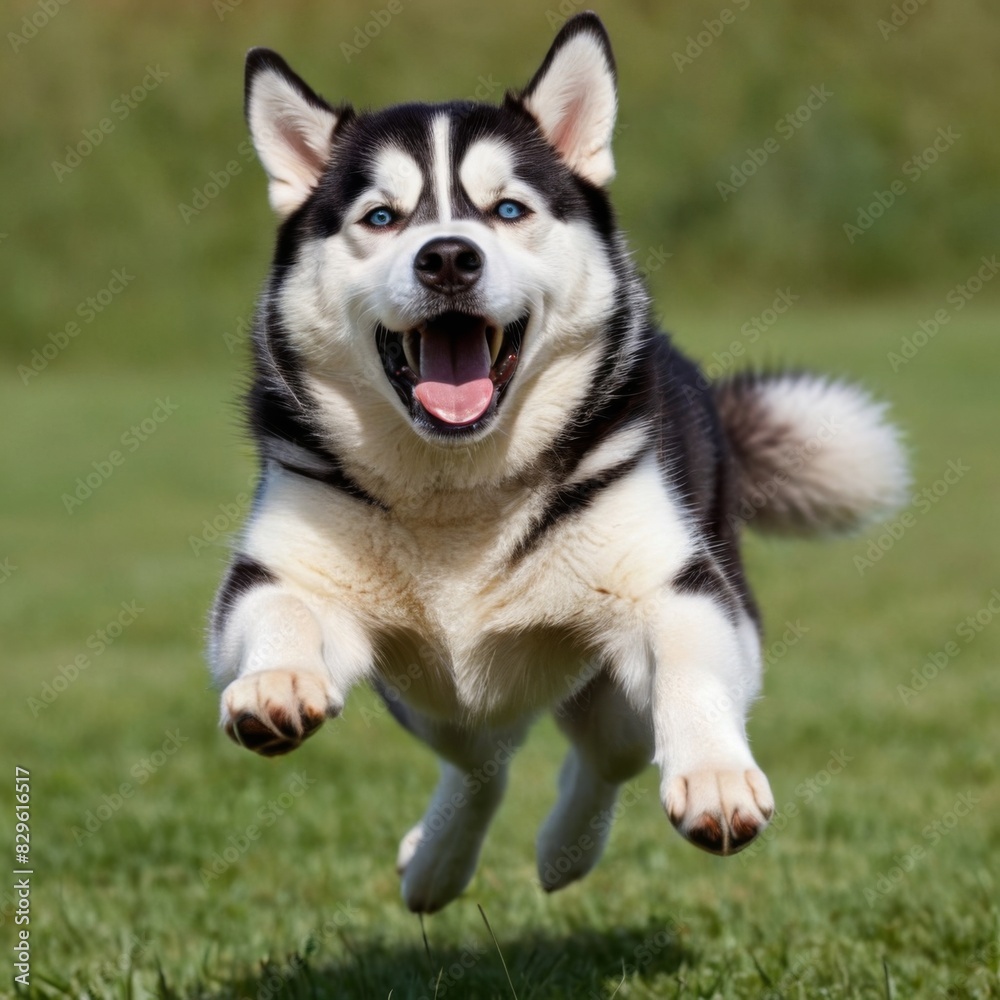 Funny husky or pet dog playing, jumping and looking happy during pretend play. Cute and happy crazy dog head smiling Funny husky or pet dog playing, jumping and looking happy during pretend play. Cute and happy crazy dog head smiling