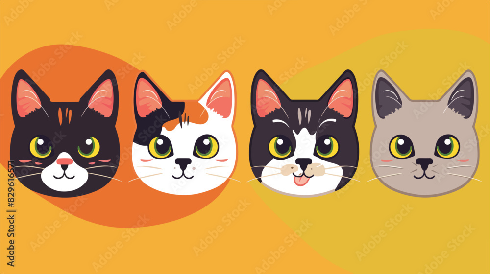 Cute cat faces Four . Vector illustration Cartoon Vector