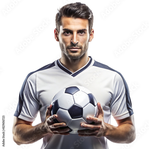 Portrait of soccer player isolated on white