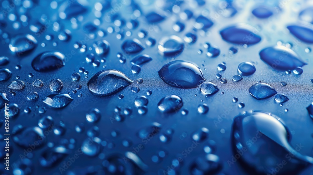 Abstract water droplets texture on a blue backdrop in close up view Abstract water droplets texture on a blue backdrop in close up view