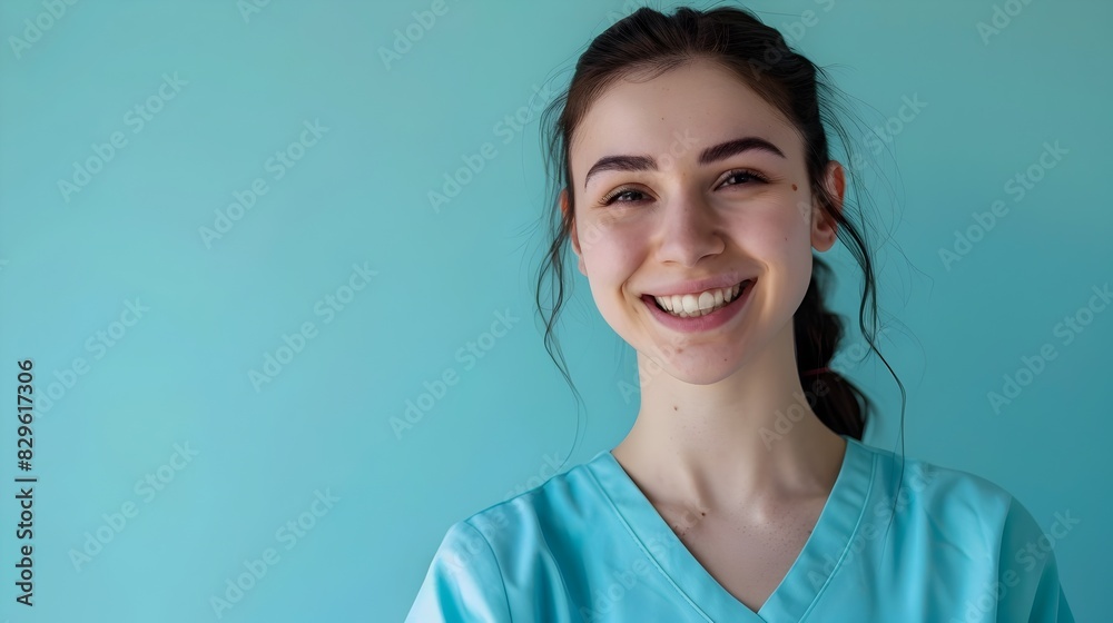 Joyful Physical Therapy Assistant Devoted to Patients Wellness on Cheerful Color Background Joyful Physical Therapy Assistant Devoted to Patients Wellness on Cheerful Color Background